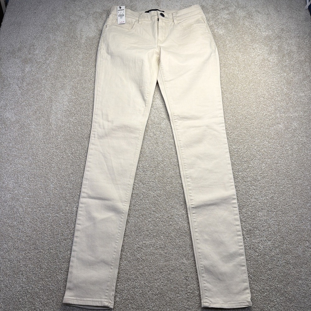 Express Mid Rise Stretch Legging Womens 2L (FITS 28 X 32) Cream Denim NEW‎